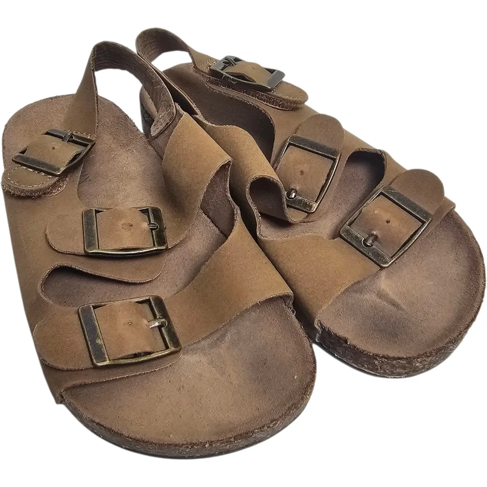 Old Navy Kids' Size 9 Tan Brown Triple Buckle Faux Leather Sandals